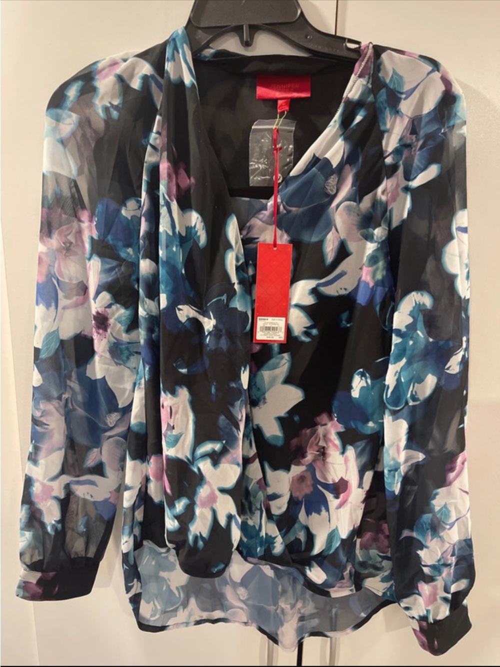 Jennifer Lopez Floral Sheer Blouse Jacket - Black, Blue, White